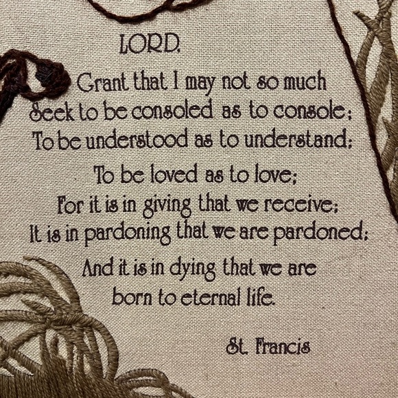 Vtg Framed Embroidered Prayer of St Francis Lord-grand i may not so much seek - Picture 4 of 11